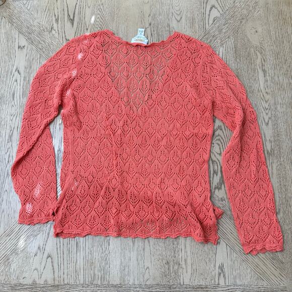 Talbots Mercerized Cotton Lace Look Sweater Peach Orange Medium - Picture 2 of 8